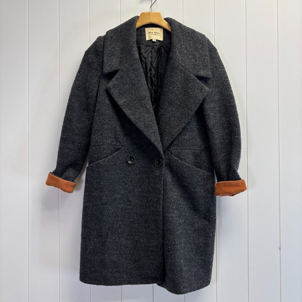 Gray Double-Breasted Blazer with Tan Accents
